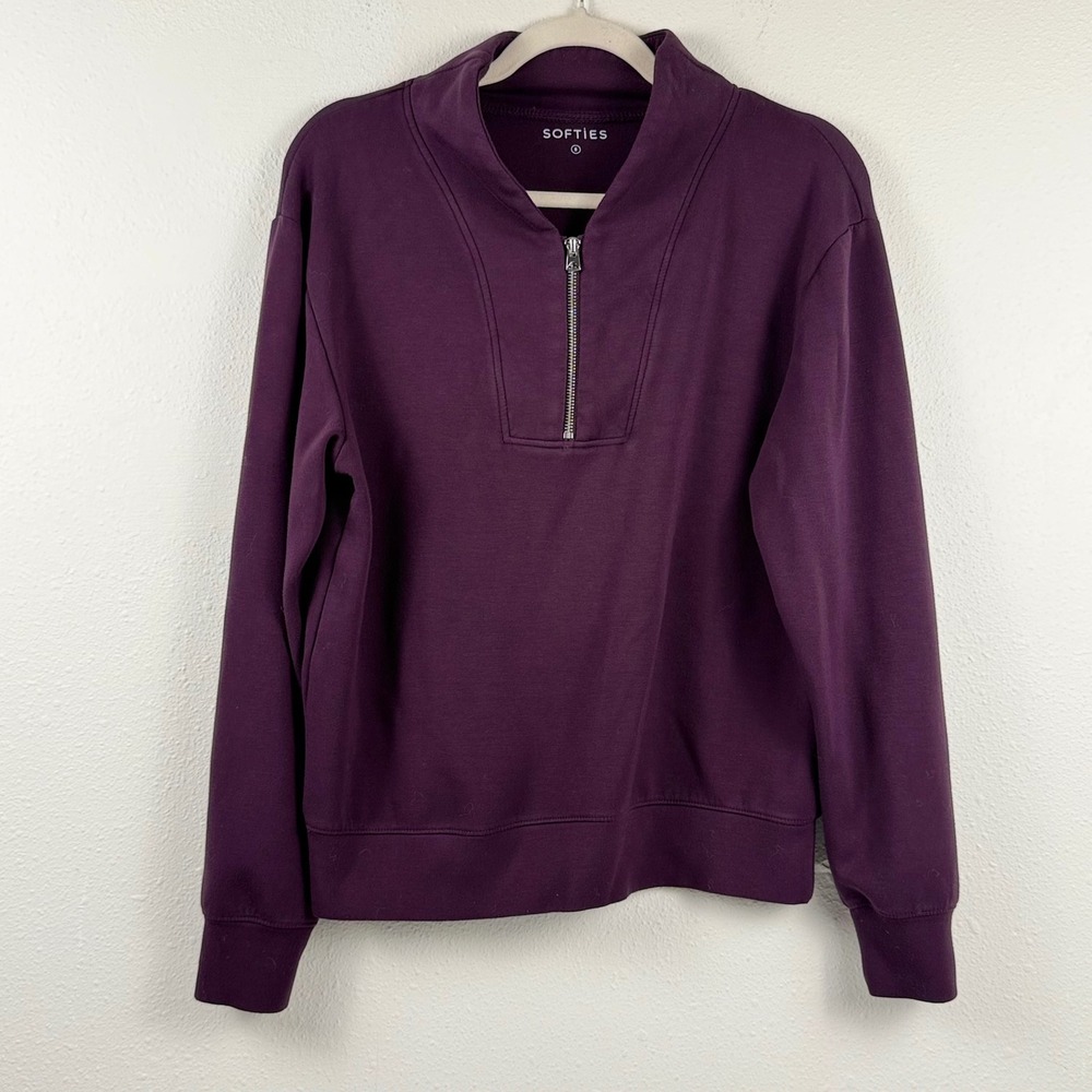 Softies Womens Plum Purple Quarter Zip Pullover Sweatshirt Mock Neck‎ Size S
